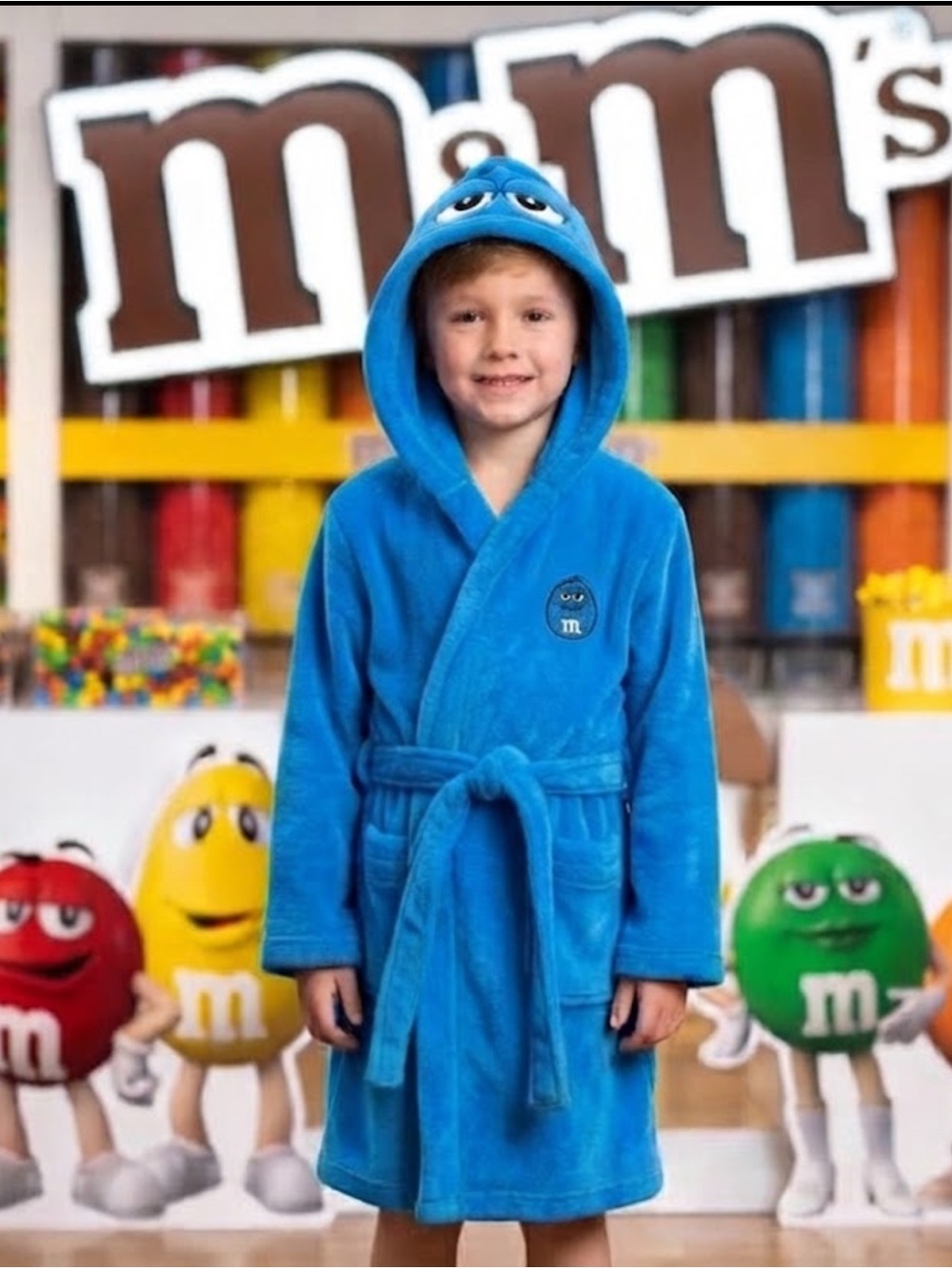 Authentic M&M's World Kids Hooded Character Bathrobe blue M & M sz 5/6